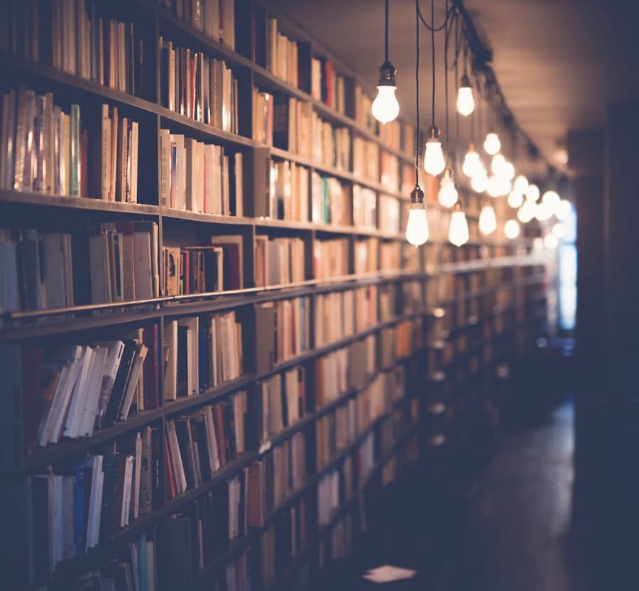 Open books and reading light in a study